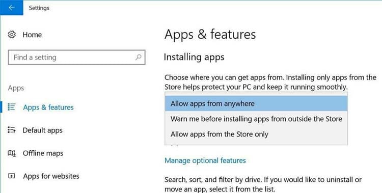 Windows-10 Apps and features