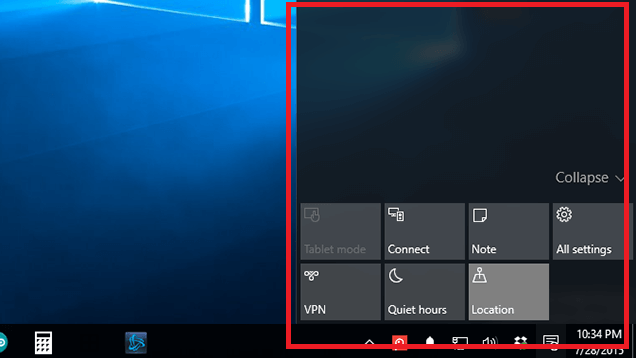 Windows-10 Central Notification Center.