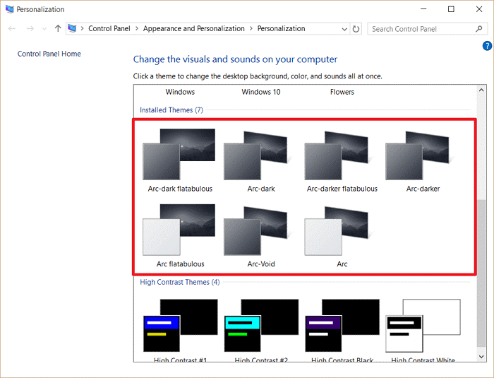 windows 10 themes setting