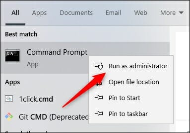 right-click on the command prompt and select Run as administrator from the menu bar