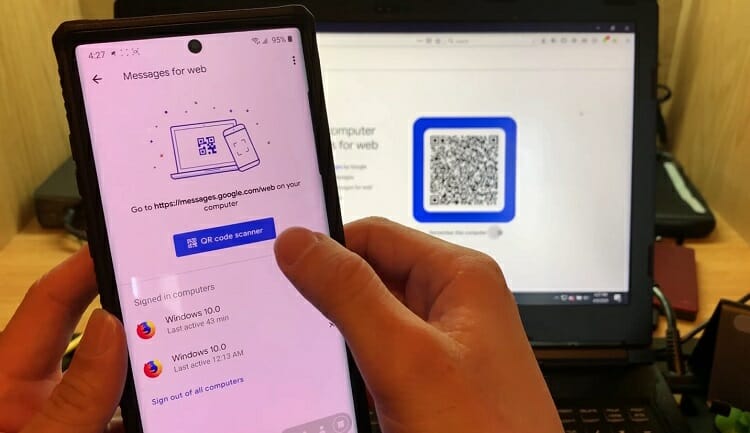 Hit the ‘QR code scanner’ button and scan the web QR code on your PC.