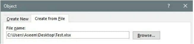 Select the Create from File option and then click on Browse to locate and select the file.