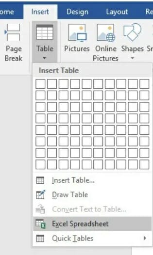 you can add a customized Excel table in Word.