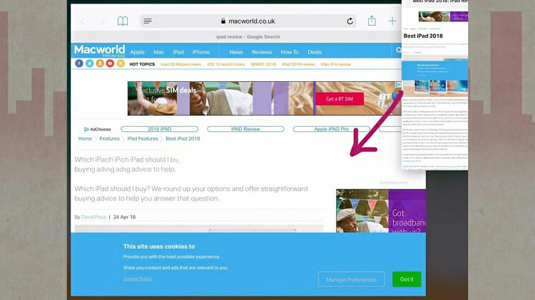 safari ipad remove split screen