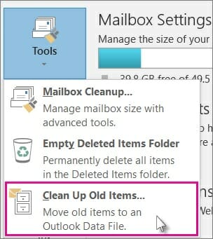 set up an archive folder in outlook 2016