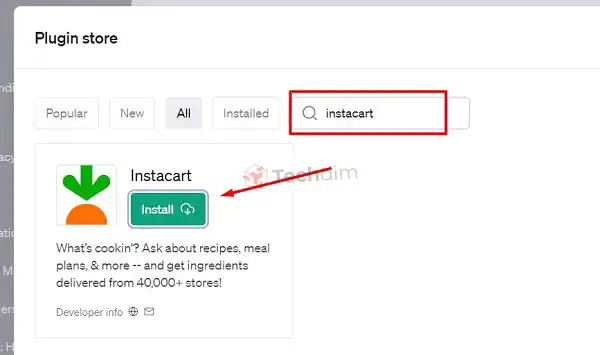 ChatGPT plugin store and click on Install